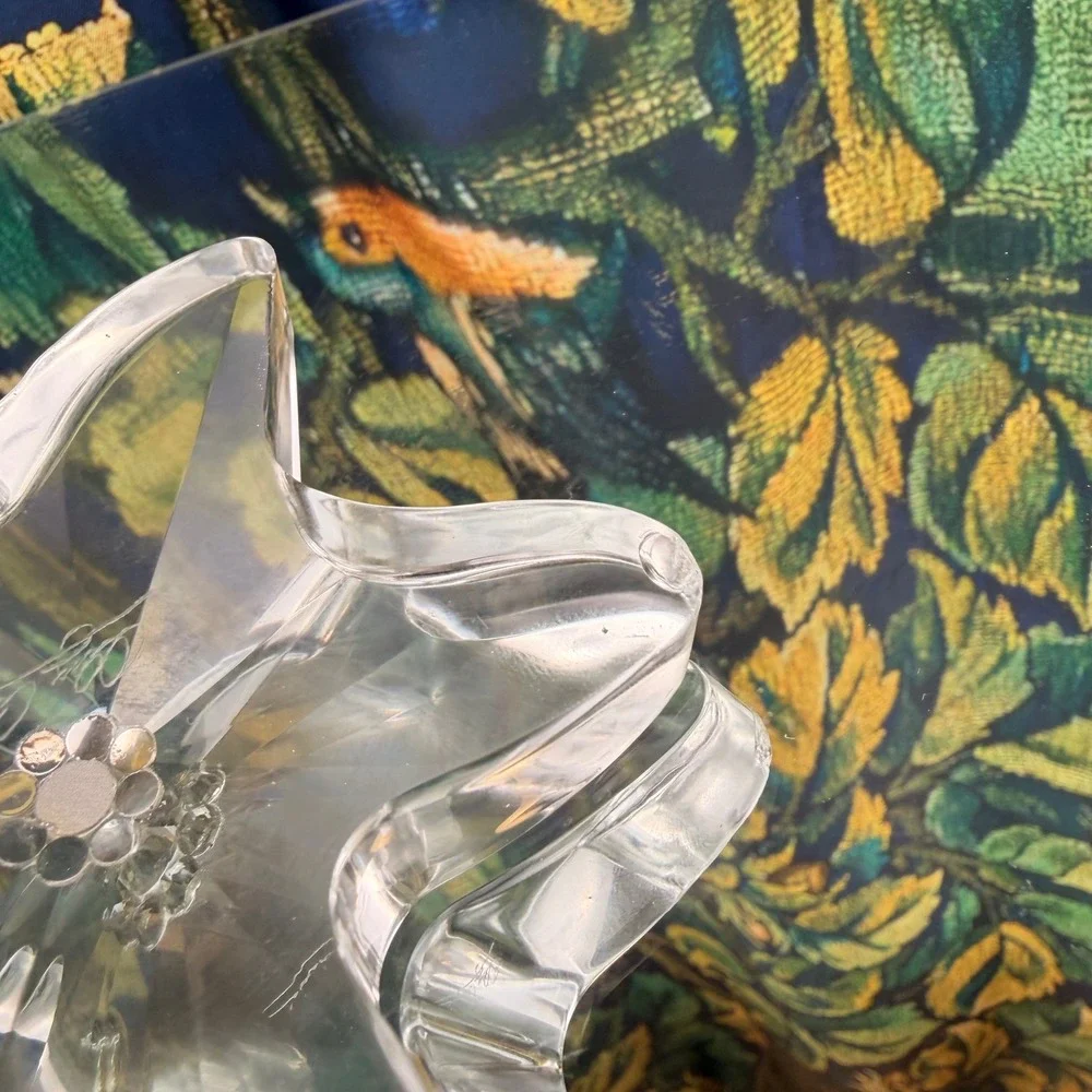 Oleg Cassini Signed Crystal Starfish Paperweight Rhinestone‎ Trinket Dish Clear
